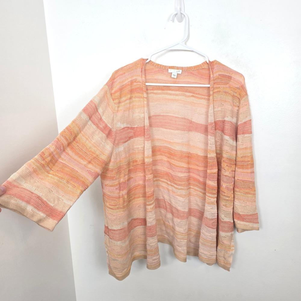 J. Jill Orange Pastels Sunset Linen Blend 3/4 Sleeve Beachy Boho Cardigan Size L